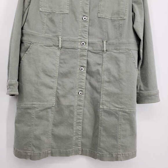 J. Jill Tahoe Denim Long Utility Jacket LP Women's Button Down Cotton Sage Green - Picture 6 of 11